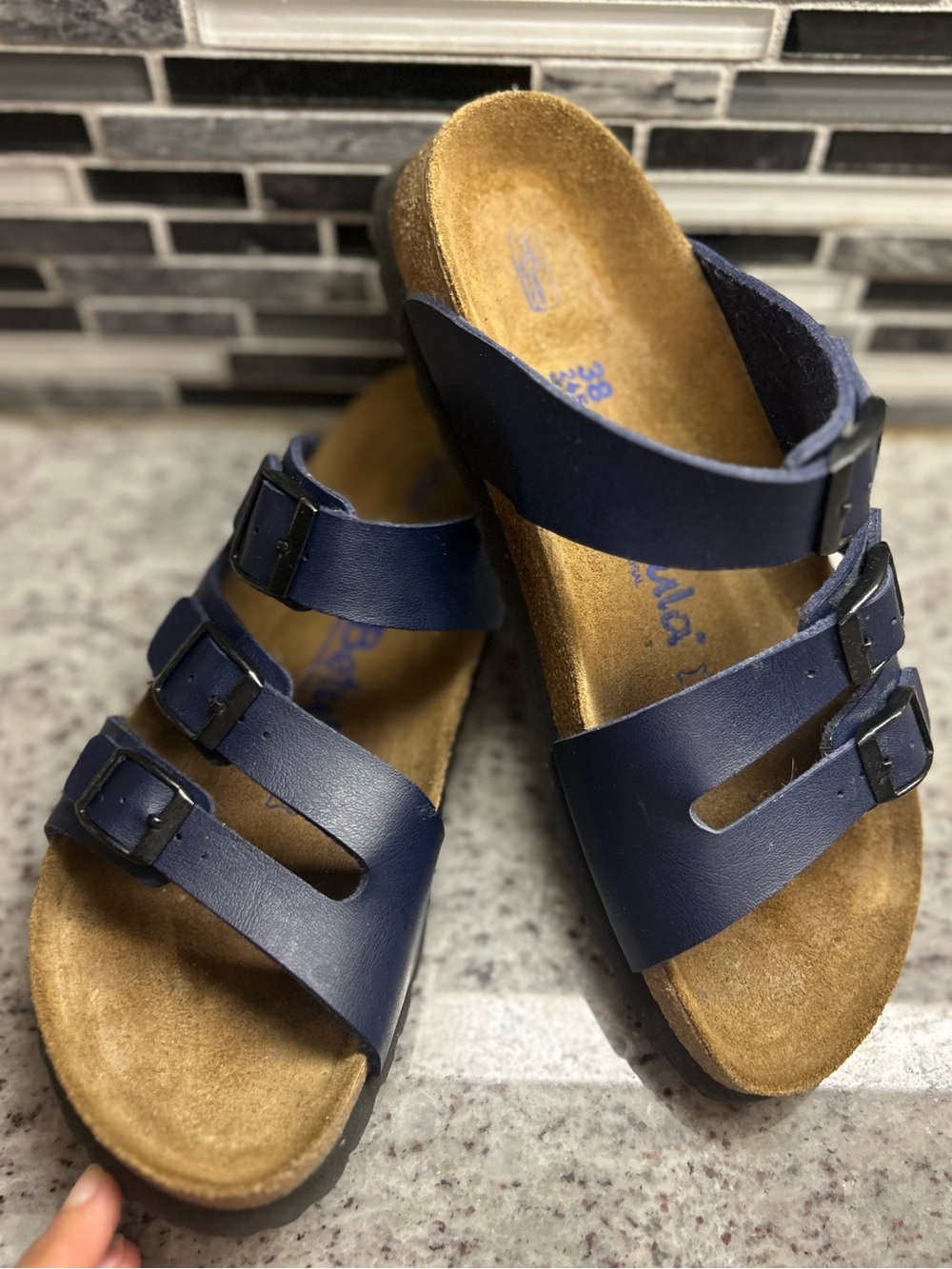 Birkenstock Betula Navy Blue Triple Strap Comfort Sandals - Women's size 7 (38)